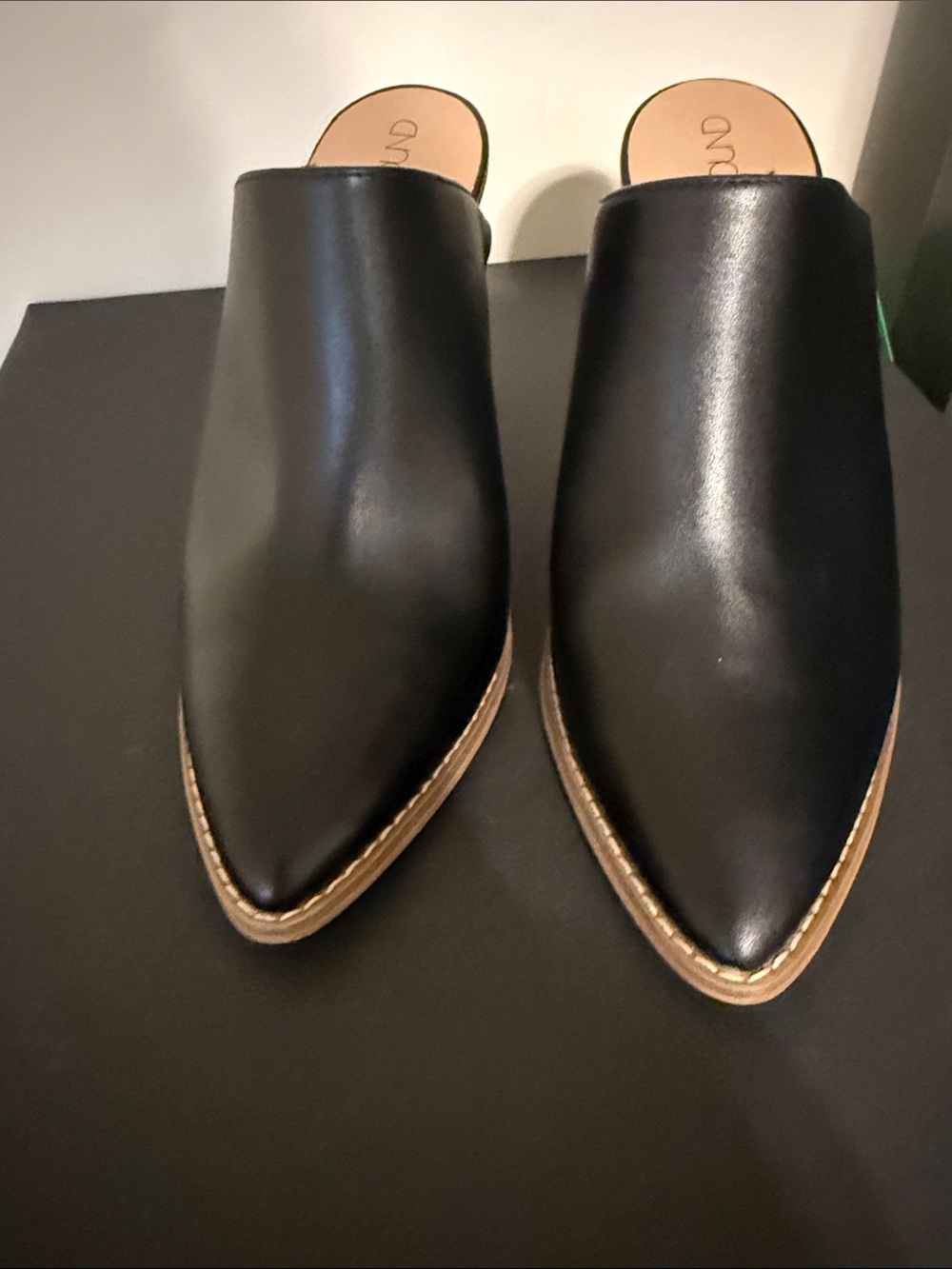 Abound Black Pointed Toe Mule with Wood-Effect Block Heel